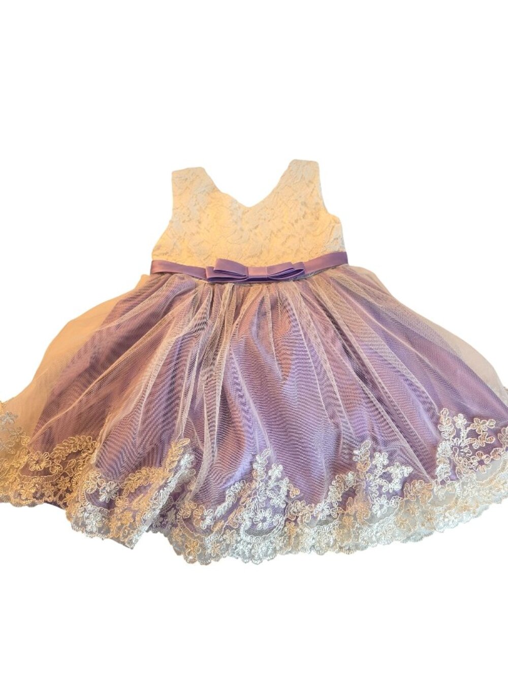 Girls White Lace Tulle Flower Girl Dress Size 90 2T Wedding Holiday Party